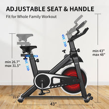 Load image into Gallery viewer, Adjustable Resistance Stationary Bike for Home, Indoor Cycling Bike with Smartphone Holder, LCD Display and Heart Rhythm Monitor
