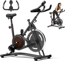 Load image into Gallery viewer, Indoor Cycling Bike for Home Cardio Gym Workouts. Fitness Stationary Bike Machine with 245 lbs Weight Capacity, Digital Display with Pulse, Upgraded Seat
