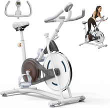 Load image into Gallery viewer, Indoor Cycling Bike for Home Cardio Gym Workouts. Fitness Stationary Bike Machine with 245 lbs Weight Capacity, Digital Display with Pulse, Upgraded Seat
