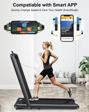 Load image into Gallery viewer, 2 in 1 Folding Treadmill for Home Office, 2.5HP Electric Walking Pad Treadmill Works with ZWIFT KINOMAP Apps, Black
